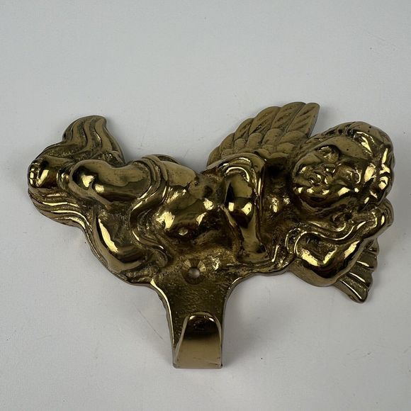 2 Angel‎ Cherub Wall Hangers Solid Brass Vtg 1989 Towel Stocking Key Hooks 3.5” - Picture 2 of 10